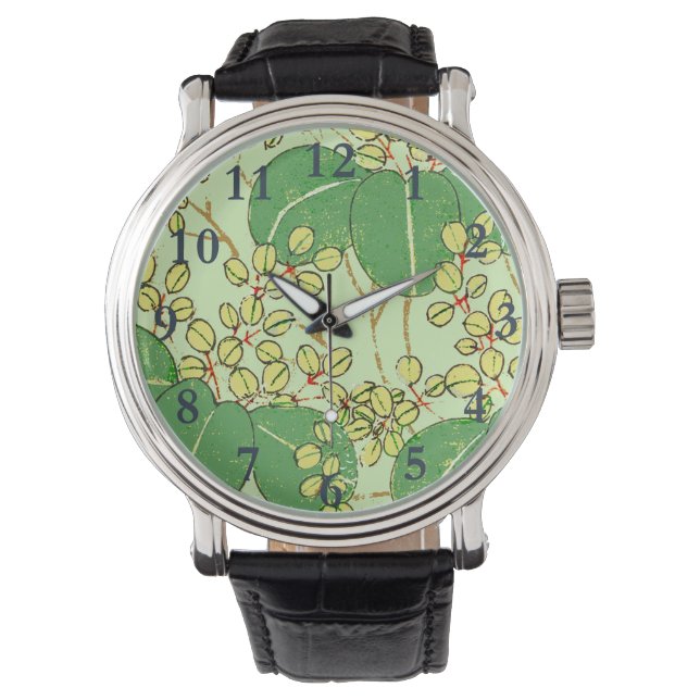 Japansk Löv Blommigt Botaniskt Art Mönster Armbandsur (Framsida)