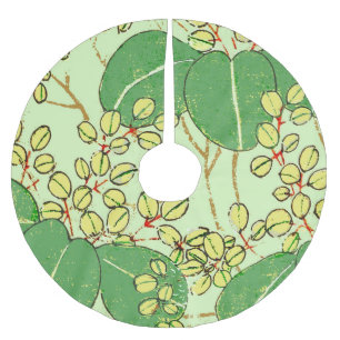 Japansk Löv Blommigt Botaniskt Art Mönster Julgransmatta Borstad Polyester