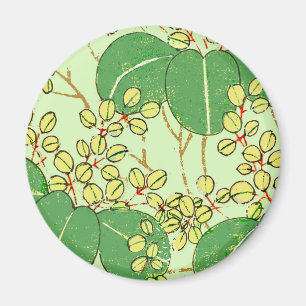 Japansk Löv Blommigt Botaniskt Art Mönster Magnet