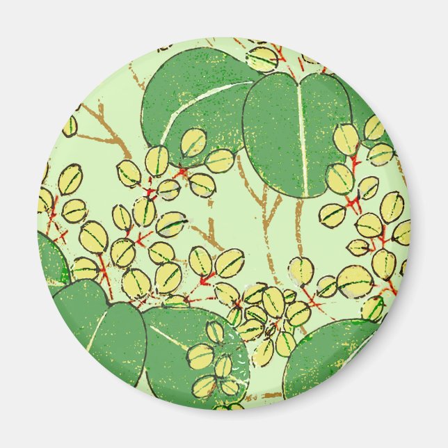 Japansk Löv Blommigt Botaniskt Art Mönster Magnet (Framsidan)