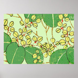 Japansk Löv Blommigt Botaniskt Art Mönster Poster