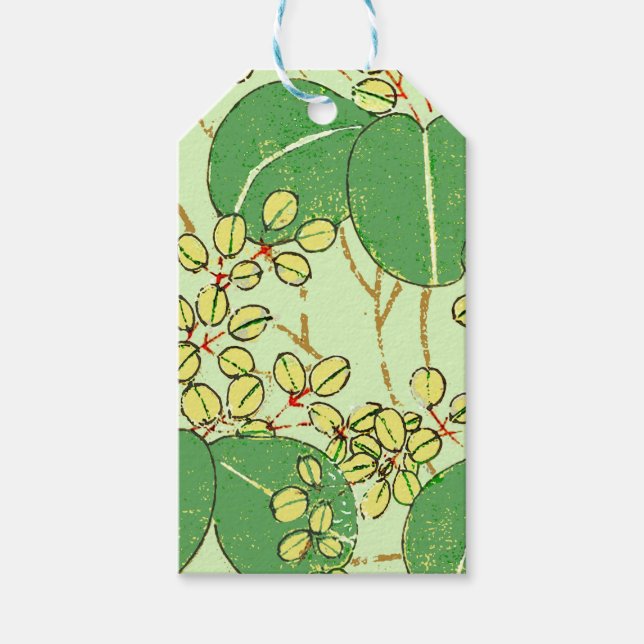 Japansk Löv Blommigt Botaniskt Art Mönster Presentetikett (Framsidan)