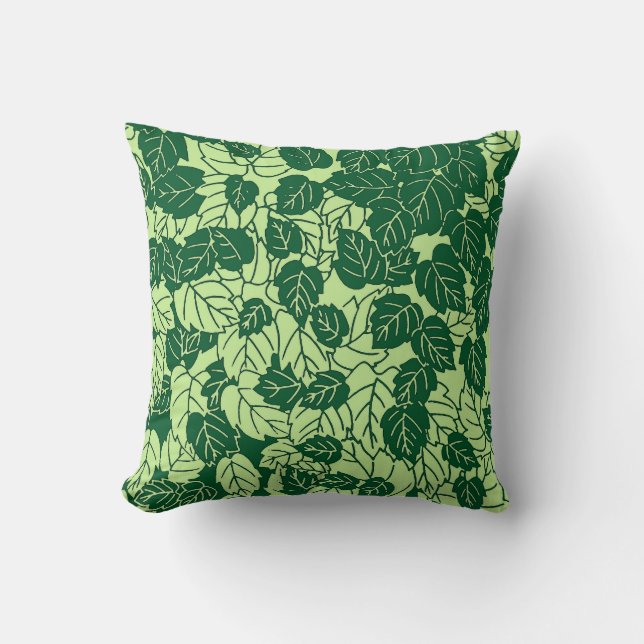 Japansk Löv-utskrift, Emerald and Lime Green Kudde (Framsida)