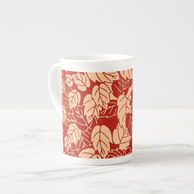 Japansk Löv-utskrift, Mandarin-Orange Benporslin Mugg (Framsida vänster)