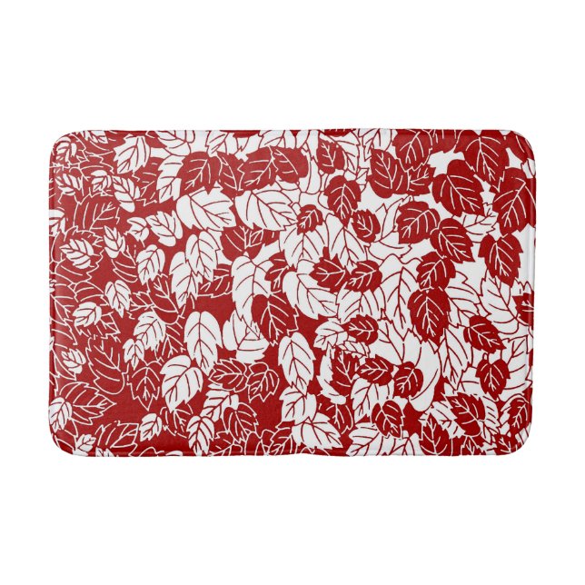 Japansk Löv-utskrift, Mörk röd och vit Badrumsmatta (Framsidan)