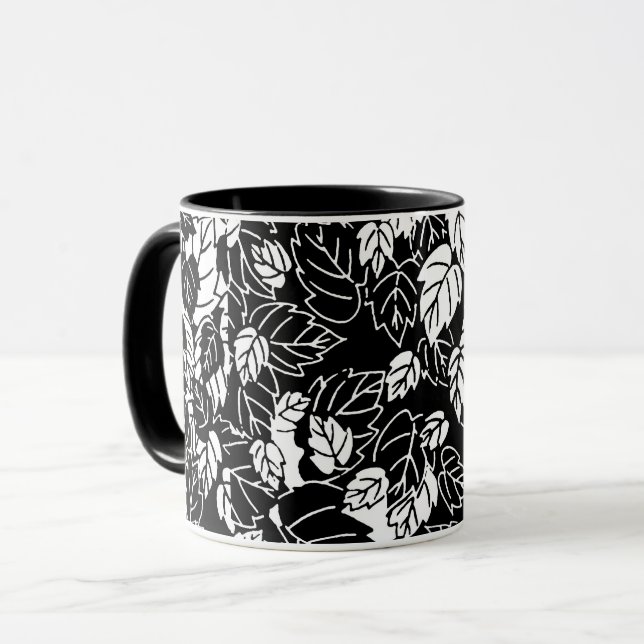 Japansk Löv-utskrift, svartvitt Mugg (Framsida vänster)
