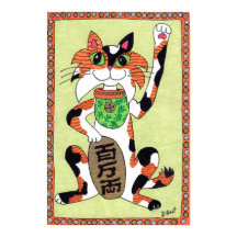 Japansk Lucky Calico Cat Maneki Neko Folk Art