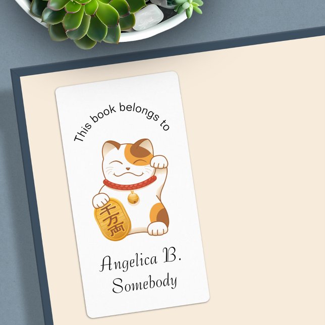 Japansk lucky Cat, Calico Maneki Neko Bookplate Fraktsedel (Skapare uppladdad)