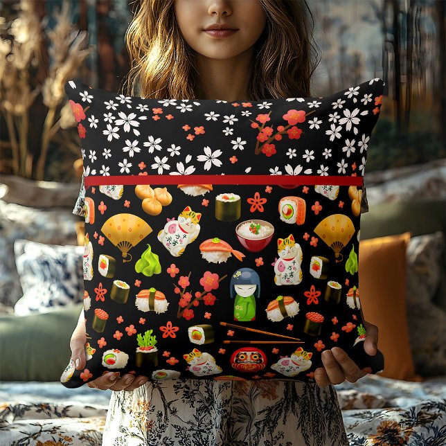 Japansk lucky Cat, Chopsticks och Sushi Kudde (Skapare uppladdad)