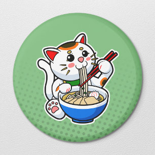 Japansk Lucky Cat Feasting på Ramen Magnet