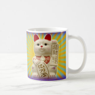 Japansk lycka till för lycklig katt som vinkar kaffemugg