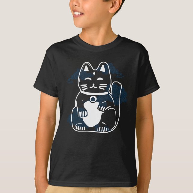 Japansk Lycka till-katt med moln T Shirt (Framsida)