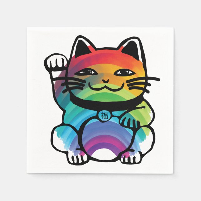 Japansk Lycka till-katt med regnbåge Pappersservett (Framsidan)