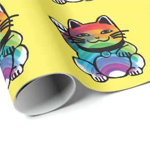Japansk Lycka till-katt med regnbåge Presentpapper
