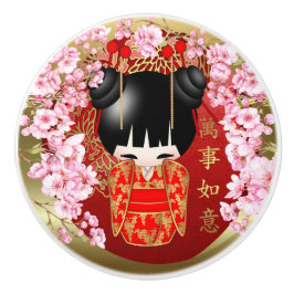 Japansk Lycka till Kokeshi Doll Knopp