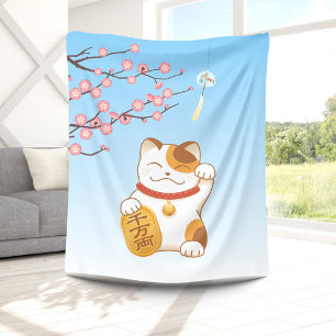 Japansk lycklig Calicokatt, Maneki Neko Fleecefilt