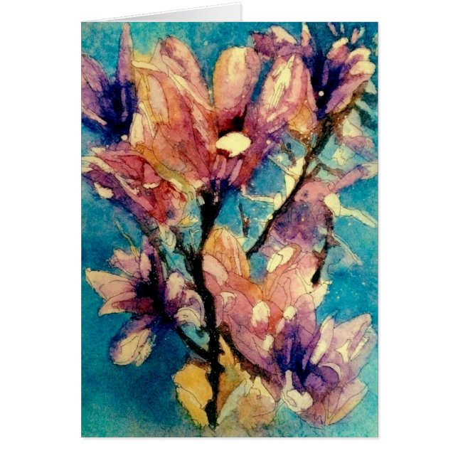 Japansk Magnoliavattenfärgbatik Hälsningskort (Framsidan)