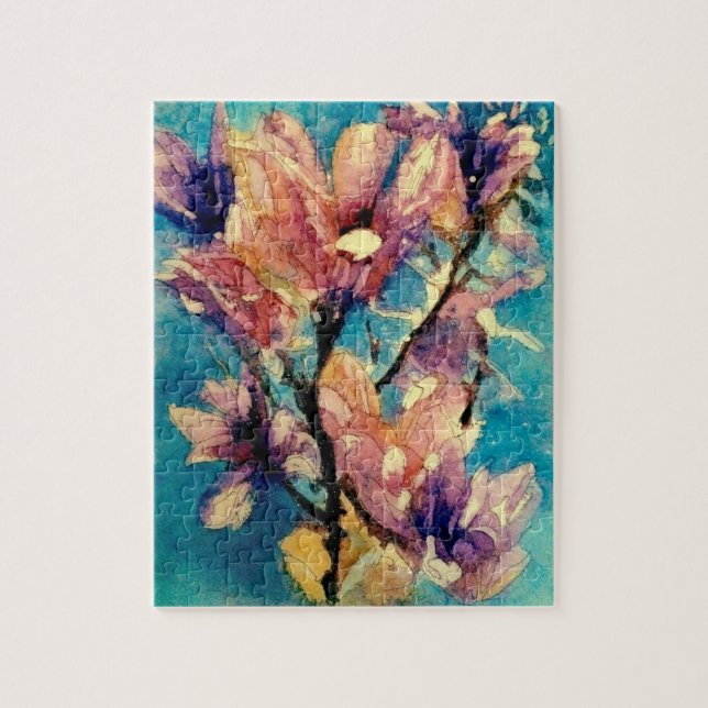 Japansk Magnoliavattenfärgbatik Pussel (Vertikal)