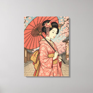 Japansk Maiko Körsbärsblomster Paraply Canvas