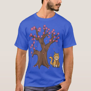 Japansk maine Coon Cat Mamma Cherry Blommar T-Shir T Shirt