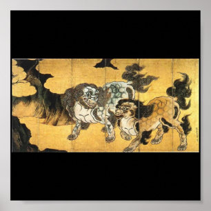 Japansk målning av kinesiskt lejon C. 1500's Poster