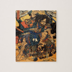 Japansk målning av samuraien som slåss c.1800s pussel