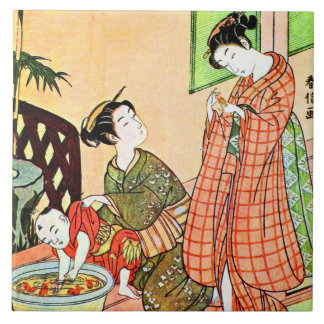 Japansk målning för vintage av samtal för två kakelplatta