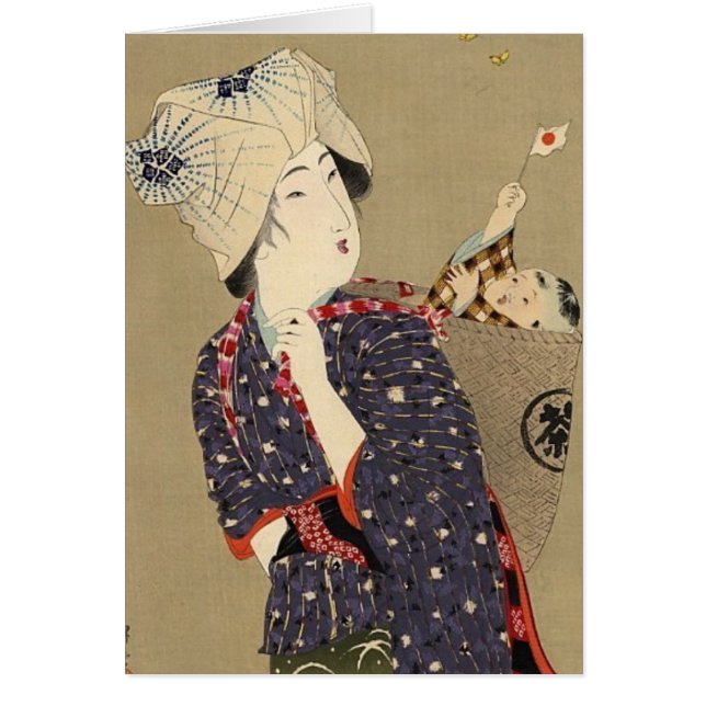 Japansk målning. Kvinna med bebiset C. 1909 Hälsningskort (Framsidan)