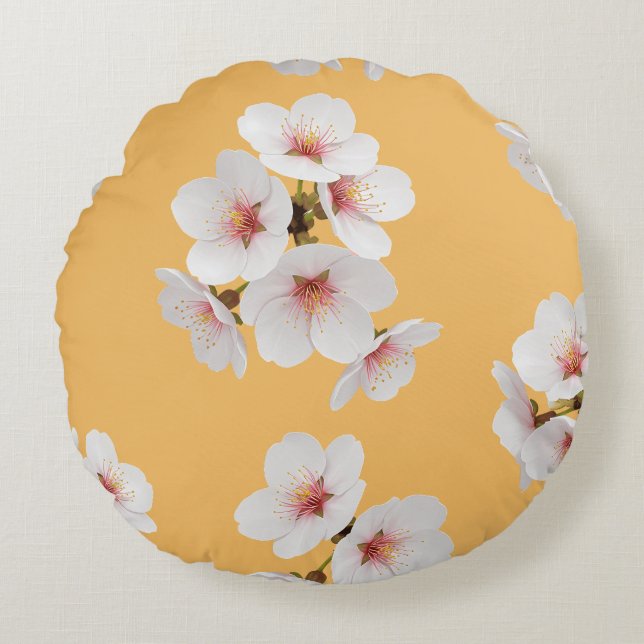 Japansk mandelblomstertäcke och kuddsats  rund kudde (Framsidan)