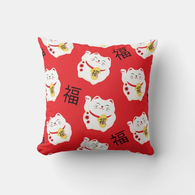 Japansk Maneki Neko Bra Fortune Cat Kudde (Framsida)