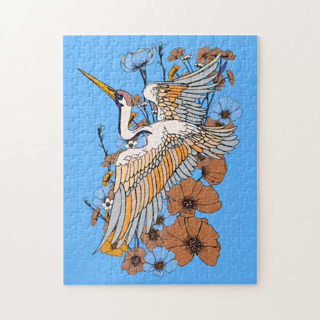 Japansk Manga Crane-fågel Pussel (Vertikal)