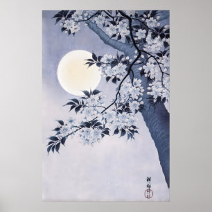 Japansk månkörsbärsblomkonst Vintage Sakura Poster
