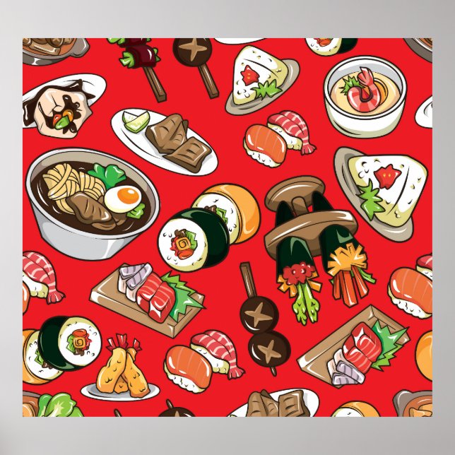 Japansk mat: Seamless Cultural Mönster Poster (Framsidan)