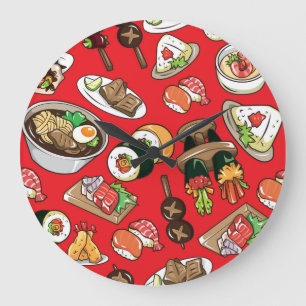 Japansk mat: Seamless Cultural Mönster Stor Klocka