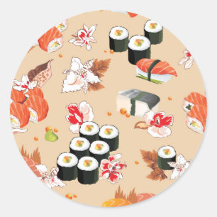 Japansk mat: Sushi Mönster 3 Runt Klistermärke