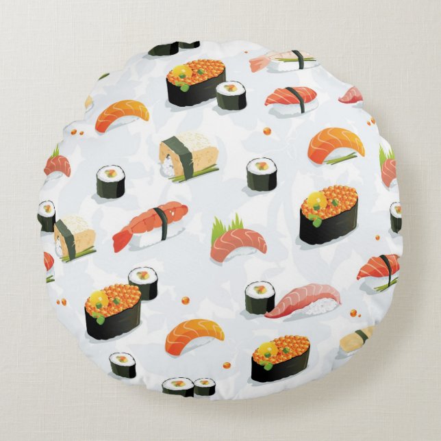 Japansk mat: Sushimönster Rund Kudde (Framsidan)