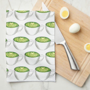 Japansk Matcha Grönt Tea Latte Tekopp Foodie Kökshandduk