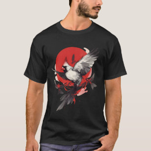 Japansk minimalistisk konst med röd kardinalsol. D T Shirt