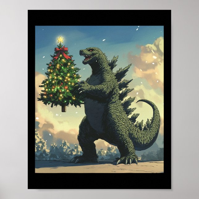 Japansk monster Kaiju bärande julgran  Poster (Framsidan)
