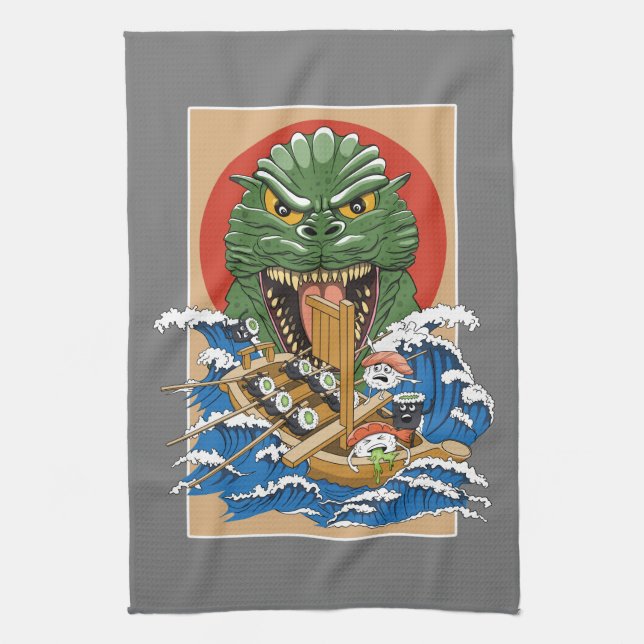 Japansk monster Sushi Älskare Kökshandduk (Vertikal)