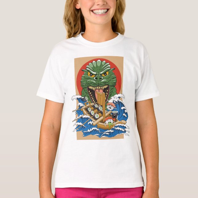 Japansk monster Sushi Älskare T Shirt (Framsida)
