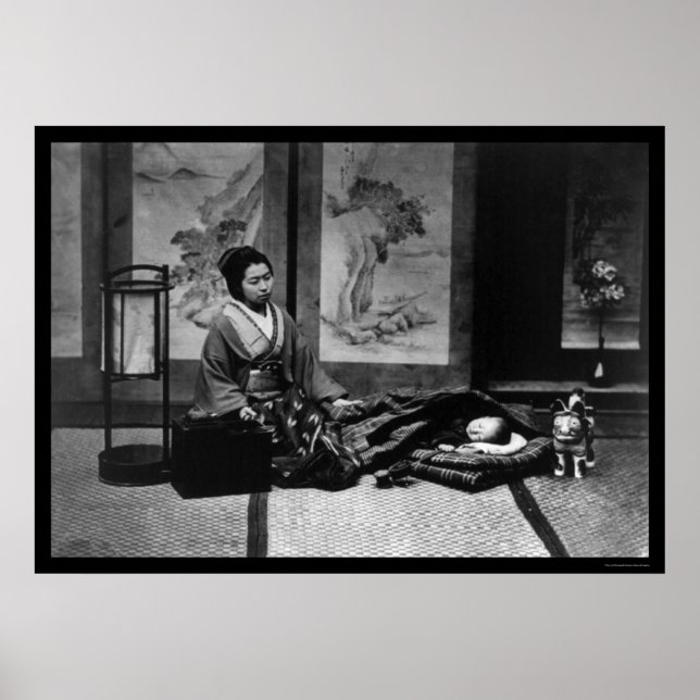 Japansk Mor med Hennes sovande Baby 1909 Poster (Framsidan)