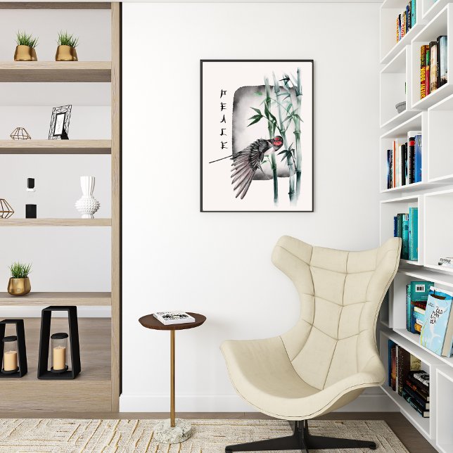 Japansk natur Bird Asian Watercolor Art Peace Poster (Skapare uppladdad)