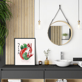 Japansk Nature Asian Koi Elegant Watercolor Art Poster