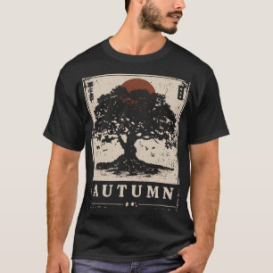 Japansk naturscen i Stil vid hösten Oak Träd T Shirt