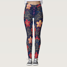 Japansk Neo-Edo Cyberpunk Sakura Sömlöst Mönster Leggings