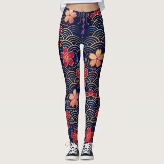 Japansk Neo-Edo Cyberpunk Sakura Sömlöst Mönster Leggings
