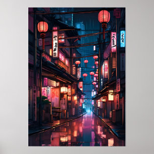 Japansk Neon Street Illustration Poster
