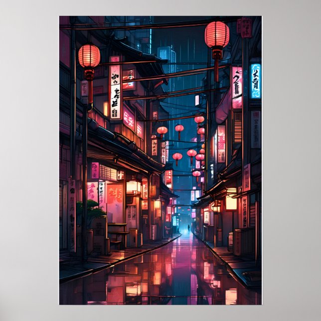 Japansk Neon Street Illustration Poster (Framsidan)