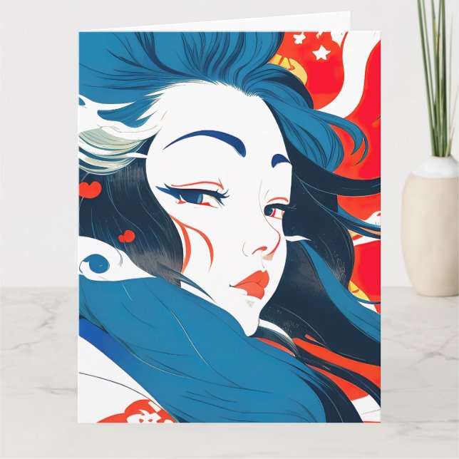 Japansk nihonga Graphic Art Design - Sea Vågar Tack Kort (Framsida)